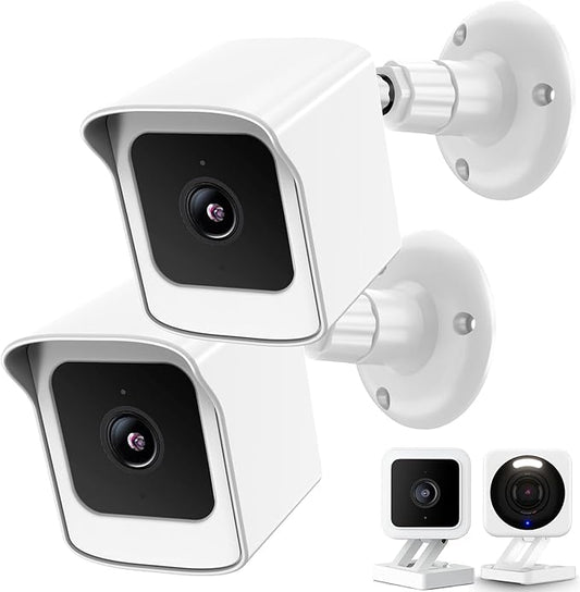 PEF Mount for All-New Wyze Cam V4 and V3, Weatherproof Protective Cover and 360 Degree Adjustable Wall Mount Solid Housing for Wyze V4 and V3 Outdoor Indoor Smart Home Camera System (White, 2 Pack)