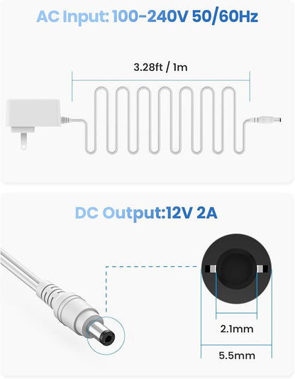 ZOSI DC 12V 2A US CCTV Power Supply Adapter for Home Security Camera Surveillance System