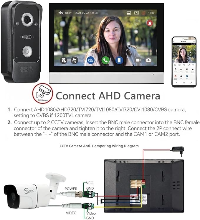 Wired Video Intercom System Tuya WiFi 7 Inch Touch Screen 1080P Doorbell Intelligent Tuya APP Intercom Kit with 3 in 1 Unlock Motion Detection,Anti-Tamper Alarm,32G (2 Bell+2 Monitor)
