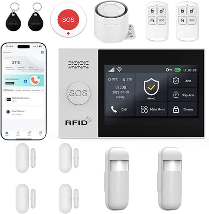 WiFi Wireless Alarm System for Home Security - 24/7 Protection Smart Device | 4.3" Touch Screen, GSM/4G+WiFi, Instant Alerts, Pet Activity Tracking, No Monthly Fee, Alexa Compatible for Home,Apartment