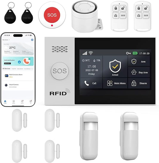 WiFi Wireless Alarm System for Home Security - 24/7 Protection Smart Device | 4.3" Touch Screen, GSM/4G+WiFi, Instant Alerts, Pet Activity Tracking, No Monthly Fee, Alexa Compatible for Home,Apartment