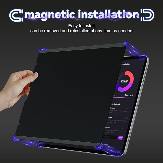 IPROKKO Magnetic Privacy Screen Protector Compatible With iPad 9th 8th 7th Generation 10.2 Inch (2021/2020/2019)& iPad Air 3th & iPad Pro 10.5", Removable Anti Glare Blue Light Spy Filter Private Black Security Cover