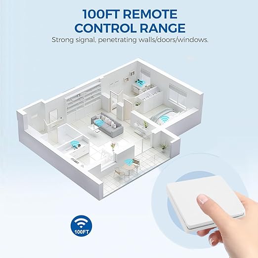 Ewelink 2.4GHz Wireless Light Switch and Receiver Kit, 16A Smart Relay Module with Wall Switch, Support Bluetooth Control, 100 Feet RF Range, No Wi-Fi Required