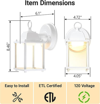 LIT-PaTH Outdoor LED Wall Lantern, Exterior Wall Sconce Porch Light Fixtures, 3000K 9.5W 800 Lumen, Aluminum Housing Plus Glass, Matte White Finish, 1-Pack