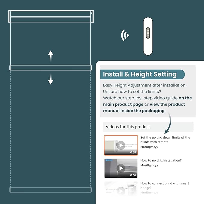 Motorized Blinds No Drill Automatic Blinds for Windows Cordless Roller Shades Electric Blinds with Remote Control Smart Blinds (White, 40 x 72)