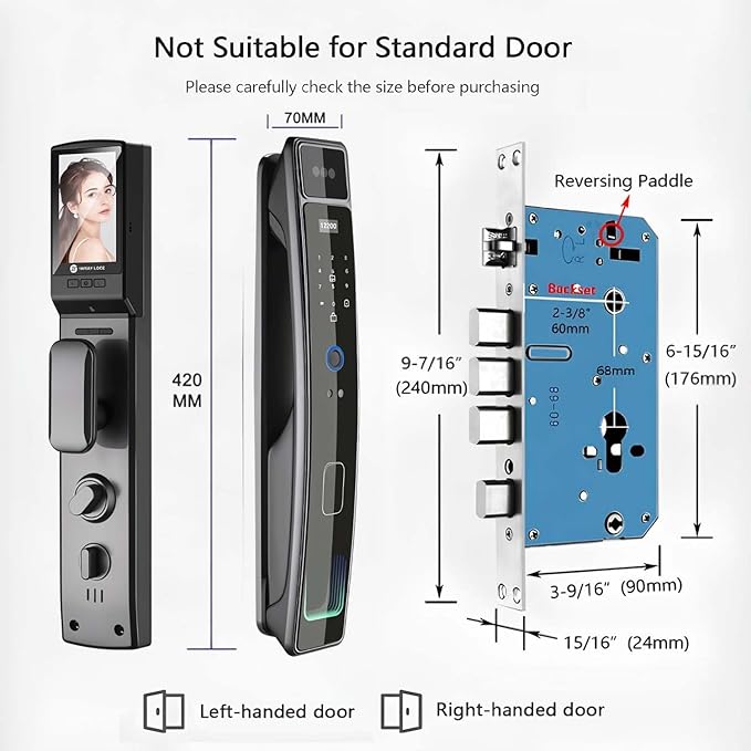 Smart Door Lock with Camera & 3D Face Recognition, Keyless Entry Door Lock with Fingerprint, Password, IC Card, Key, Usmart App Control, Video Doorbell Lock, Mortise Lock for Front Door, Home Security