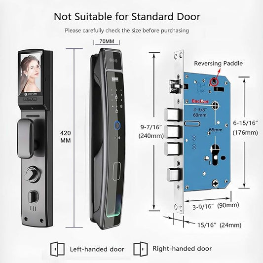 Smart Door Lock with Camera & 3D Face Recognition, Keyless Entry Door Lock with Fingerprint, Password, IC Card, Key, Usmart App Control, Video Doorbell Lock, Mortise Lock for Front Door, Home Security