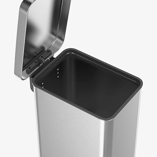 QUALIAZERO 50L / 13 Gallon Stainless Steel Step-On Kitchen Trash Can Soft-Close Lid, Fingerprint-Resistant, Removable Liner, Slim Shape Modern Design for Home, Office, Commercial Space