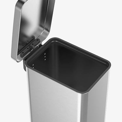 QUALIAZERO 50L / 13 Gallon Stainless Steel Step-On Kitchen Trash Can Soft-Close Lid, Fingerprint-Resistant, Removable Liner, Slim Shape Modern Design for Home, Office, Commercial Space