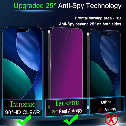 IMBZBK [Auto-Dust Removal] Colorful Privacy Screen Protector for iPhone 17 Pro [Private] Accessories, 3 Pack Anti Spy Anti-Blue Light Tempered Glass, Briliant Gradient Purple