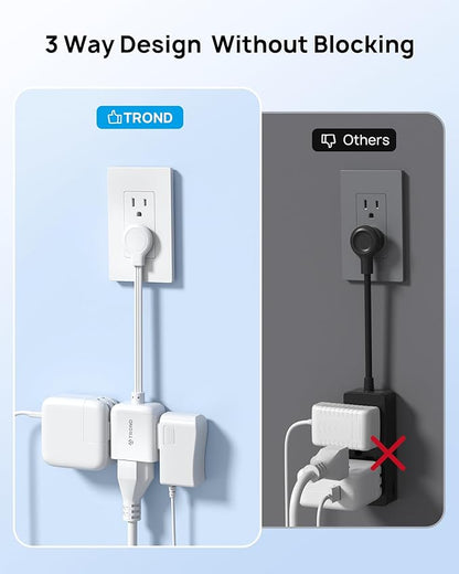 TROND Flat Outlet Extender with 6 Inch Cord - ETL Listed Flat Plug Extension Outlet Splitter Adapter, Electrical 3 Way Multi Wall Plug Extender for Home Office Dorm Room Cruise Ship Travel, White