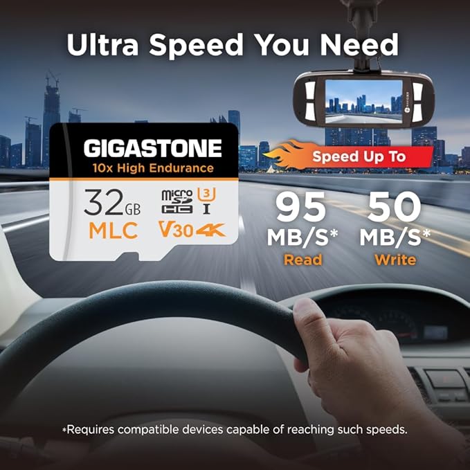 [10x High Endurance] GIGASTONE Industrial 32GB MLC Micro SD Card 5-Pack, 4K Video Recording, Security Cam, Dash Cam, Surveillance Compatible 95MB/s, U3 C10, with Adapter [5-Yrs Free Data Recovery]