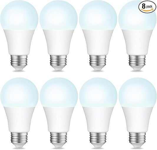 Sigalux A19 LED Light Bulbs, 100W Equivalent Daylight 5000K, 1500 Lumens Non-Dimmable, Energy-Saving 10W E26 Medium Base Bulbs, Long-Lasting Home Lighting for Bedroom Living Room, 8 Pack