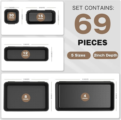 A-LuGei 【More Larger Size】 【69 PCS-5 Size】 Tool Box Organizer Tray Divider Set【Black】 Desk Drawer Organizer Bin, Garage Organization and Storage Toolbox for Rolling Tool Chest Cart Cabinet WorkBench