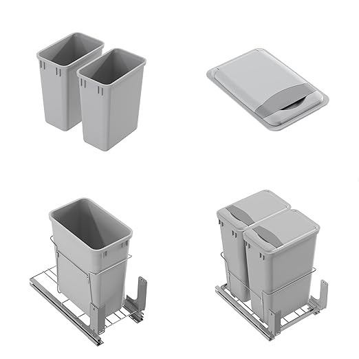 Dowell 2 Pack Wastebasket Trash Can Container, Plastic Garbage Bin, Stackable, for Kitchen, Office, Home & Commercial Use, Fits Under Sink/Desk - Grey (2, 35 QT)