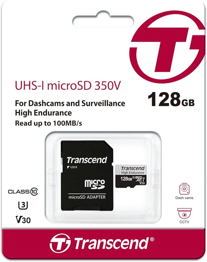 Transcend USD350V Micro SD Card 128GB, U3 V30 Memory Card for Nintendo-Switch/Dash cam/Security Cam/Surveillance/GoPro/Insta360/DJI/Drone/Action Cam, Up to 100MB/s, Full HD Video Recording w/Adapter