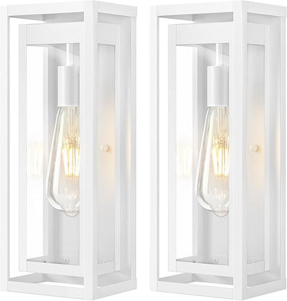 15" Large Outdoor Wall Lights, 2 Pack White Outdoor Light Fixtures, Modern Waterproof Exterior Lighting Sconces with Clear Glass Shade for Front Door, Porch, Garage
