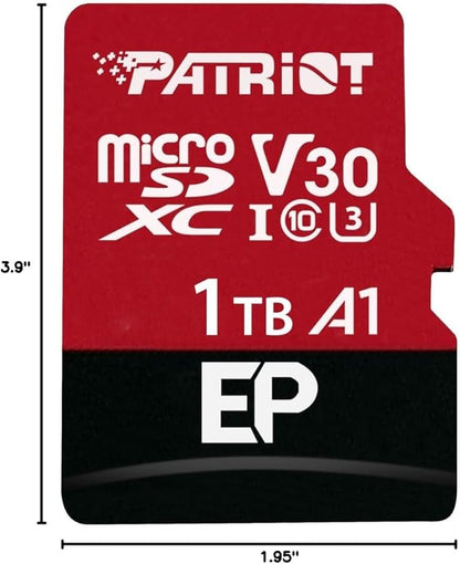 Patriot Memory EP Series 1TB Micro SDXC V30 A1 UHS-I U3 4K UHD Memory Card - with SD Adapter - PEF1TBEP31MCX
