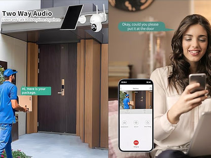 CKK Wireless Cameras for Home/Outdoor Security, Solar Security Cameras Wireless Outdoor 355°PTZ, 4MP 2.5K WiFi Camera with Spotlight, PIR Sensor, Siren, Color Night Vision, 2-Way Talk, SD/Cloud