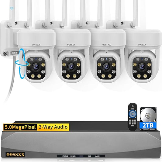(2026 Update) 5MP PT Wireless Security Camera System with AI Human Tracking, Dual-Band 2.4G&5G WiFi, 130° Wide Angle, 2-Way Audio, No Monthly Fee, Outdoor Home Security Kit