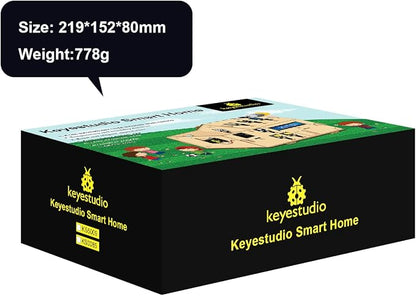 KEYESTUDIO IOT ESP32 Smart Home Starter Kit for Arduino and Python,Electronics Home Automation Coding Kit, Wooden House DIY Sensor Kit,STEM Educational Set for Adults Teens 15+