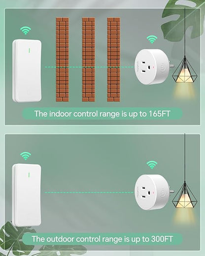 Remote Control Outlet Plug Adapter, Wireless Switch, Mini Remote Outlet for Light and Household Appliances, ON/OFF Switch 15A/1500W, 300ft RF Range, 4000V Anti Surge
