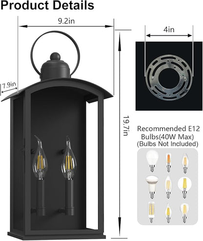 19.7-INCH Outdoor Wall Light Fixtures, Dusk to Dawn Exterior Lanterns Waterproof, Large Porch Sconces Wall Mounted Lighting, Modern Matte Black Front Open Window Wall Lamps for Patio