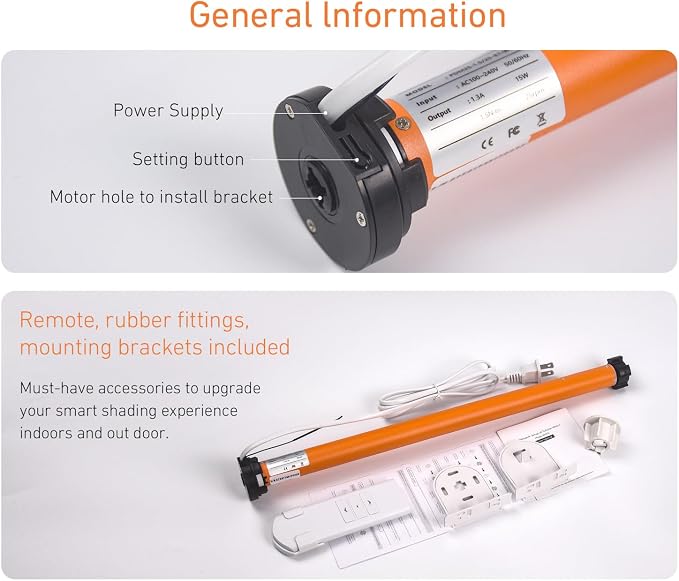 Tuya WiFi Smart Roller Shade Motor for 1.5" (38mm) Tubes – Compatible with Alexa & Google Home – App/Timer Control – No Hub Needed – DIY Electric Motor for Roller Blinds & Shades