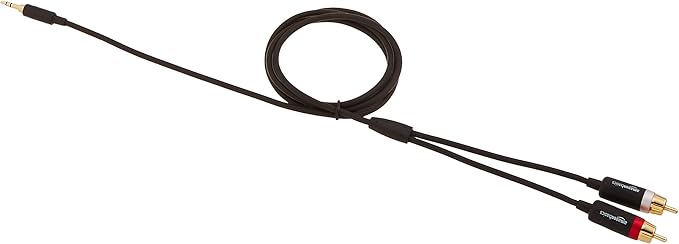 Amazon Basics 3.5mm Stereo Aux to 2 RCA Audio Cable Adapter for Sound, Connecting Amplifiers, Speakers, Smartphone, Tablet with Gold-Plated Plugs, 4 Feet/1.2 m, Black