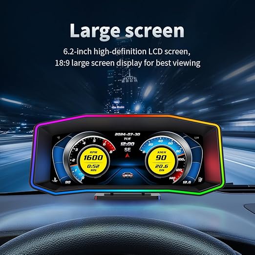 OTPerformance P4 HUD Meter Speed OBD2 + GPS Dual System Digtial Speedometer, Smart Gauge, Speed, Voltage, Engine RPM, OverSpeed Warning, Water Temperature, Turbo Pressure