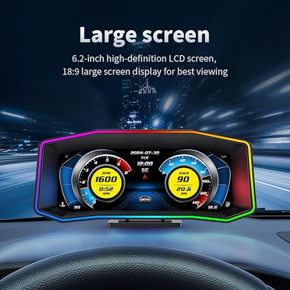 OTPerformance P4 HUD Meter Speed OBD2 + GPS Dual System Digtial Speedometer, Smart Gauge, Speed, Voltage, Engine RPM, OverSpeed Warning, Water Temperature, Turbo Pressure