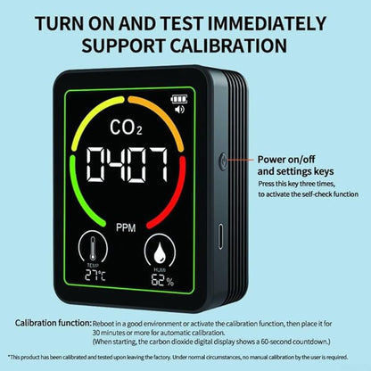 3in1 Indoor Air Monitor with Carbon Dioxide, Temperature & Humidity Sensors for Monitoring Air in Multiple Spaces (Black)