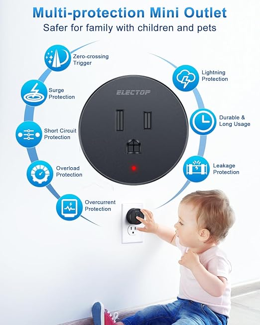 Remote Control Outlet, ELECTOP 15A/1500W Wireless Outlet Power Switch, No Wire Long Range Electrical Switch Plug On/Off for Lights, Fans, Christmas Lights, Household Appliance, 4000V Anti Surge Black