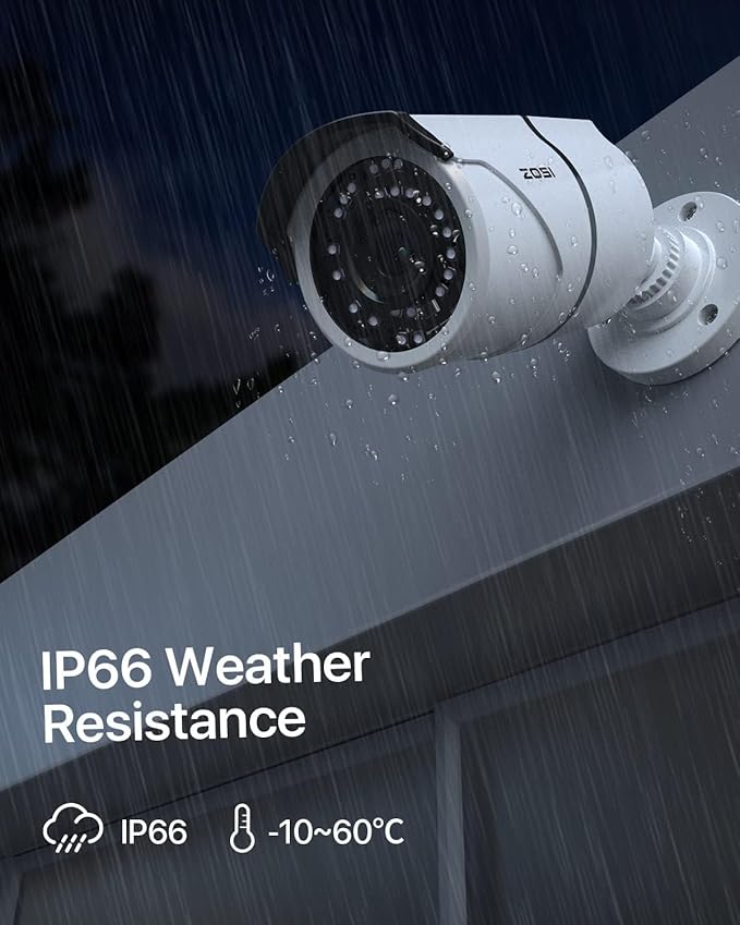 ZOSI 2-Pack 5MP Add-on PoE Security Camera with Ethernet Cables, 120ft Night Vision, IP66 Weatherproof, Outdoor Indoor Home Bullet Camera Only Compatible Same Brand 5MP 4K PoE NVR Systems