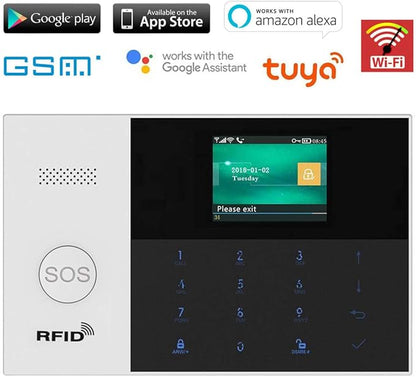 WiFi IP Cloud GSM Tuya Wireless Intelligent Home Office Security Alarm Burglar Anti-Theft System,RFID Access,Auto Dialer,Touch Keypad