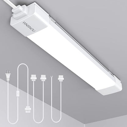 WNSNOU LED Tube Light Fixture with Plug, 1.4FT 1800LM 5000K Utility Shop Light, Linkable Cabinet Light for Garage, Kitchen, Bathroom, Closet, Office - 1.4Ft, Triproof, White