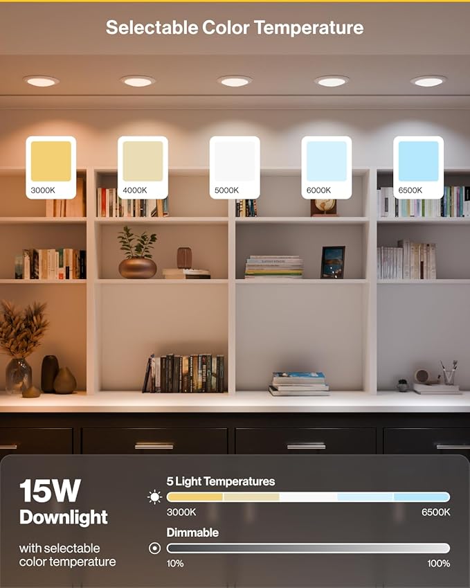 Sunco 60 Pack LED Disc Lights Ceiling 6 Inch, Flush Mount Disk Light, Recessed Can Lighting, 1050 LM, 15W (75W Equivalent), Selectable CCT 3000K/4000K/5000K/6000K/6500K, Dimmable, Damp Rated ETL