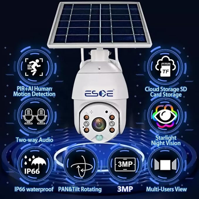 UBOX APP 2MP WiFi 4G Solar PTZ Camera IP Surveillance 1080P 4G Wireless Panel Battery Power CCTV Solar Camera (1920 x 1080,WiFi)