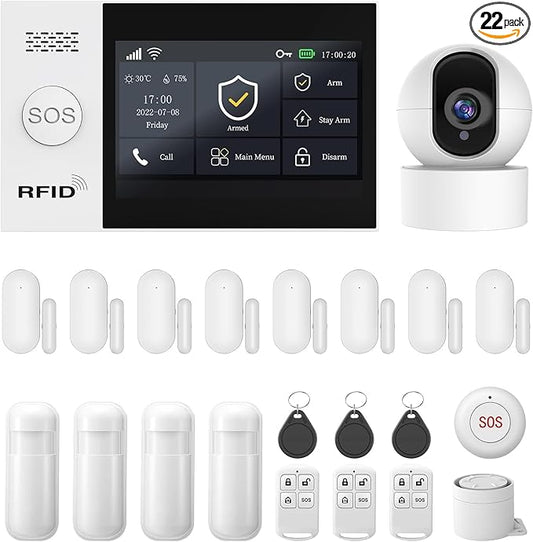 PGST Wireless Home Alarm System with HD Security Camera,DIY Expandable Door Alarm Sensors,4G GSM/Tuya App Instant Alerts,Compatible with Alexa for Apartment,No Monthly Fee