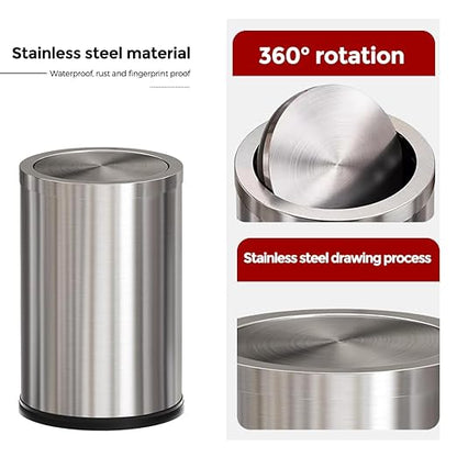 Brushed Nickel Bathroom Trash Can,Stainless Steel Garbage Can with Fild Lid,Small Trash Can for Bedroom,Hotel,Office,Laundry(Sliver)