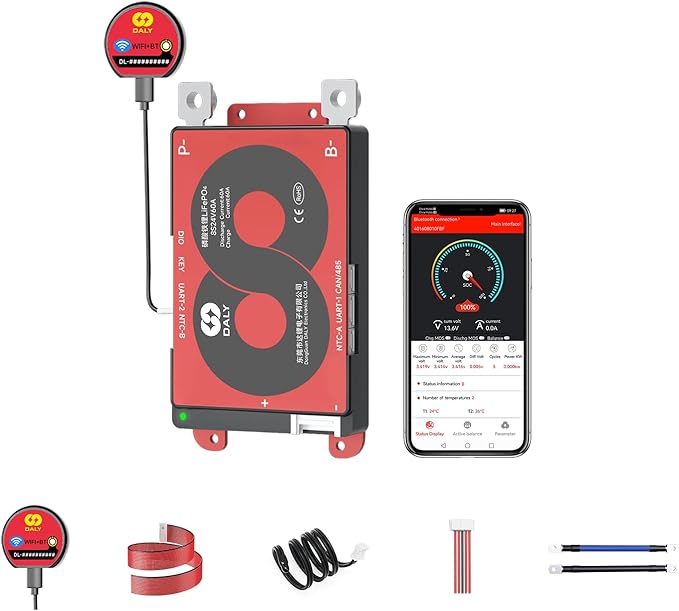 DALY Smart BMS 8S 24V 60A with WiFi Module and CAN 485 Communication Protection Board for Remote Monitoring of LifePO4 Lithium Battery Pack
