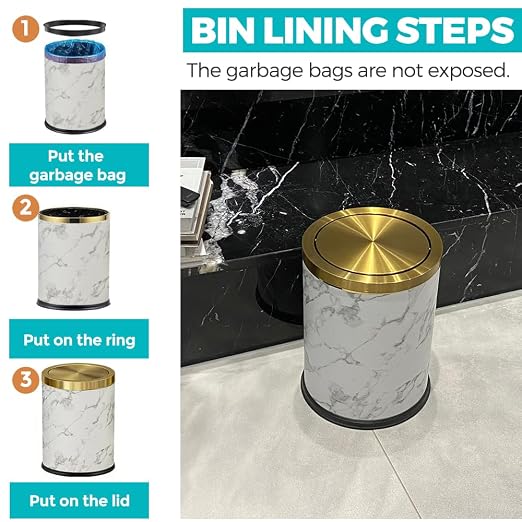 4 Gallon Bathroom Trash Can with Swing Lid, White Marble