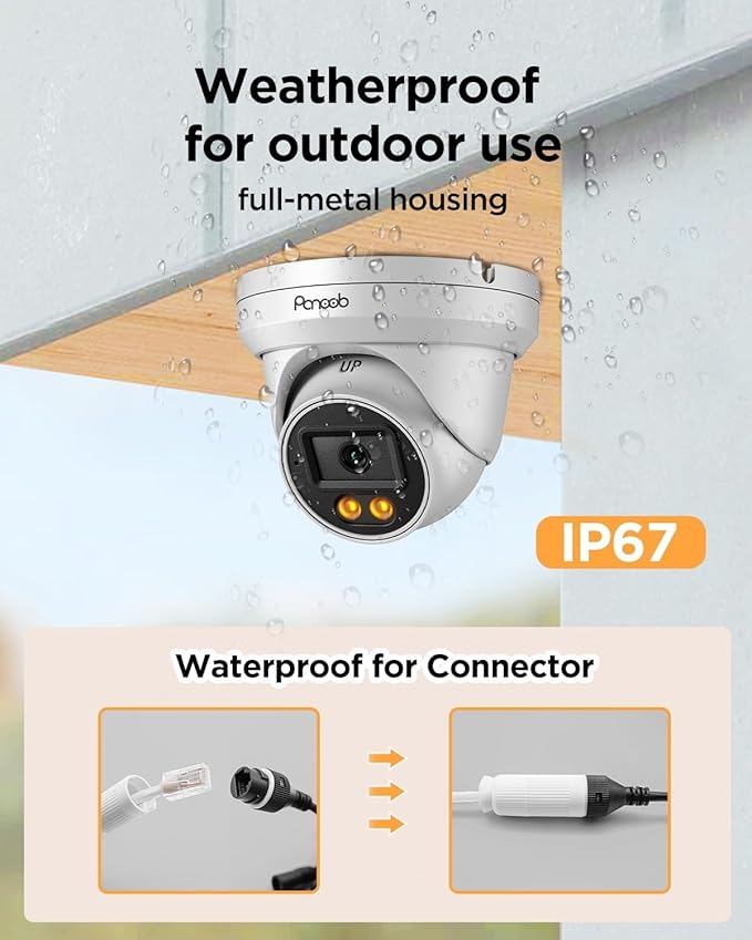 PoE Security Camera System, 8Pcs 5MP Wired IP Cameras with Audio, Smart Color Night Vision & AI Person Vehicle Detection, Remote Access, 8 Channel 4K NVR with 2TB HDD, PD93BA0808-5MD-1