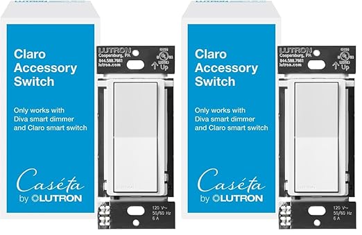Lutron Claro Accessory Switch, 3-Way | For Smart Dimmer/Switch | DVRF-AS-WH-2 | White | 2 Pack