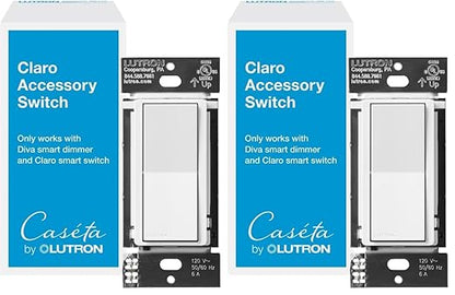 Lutron Claro Accessory Switch, 3-Way | For Smart Dimmer/Switch | DVRF-AS-WH-2 | White | 2 Pack
