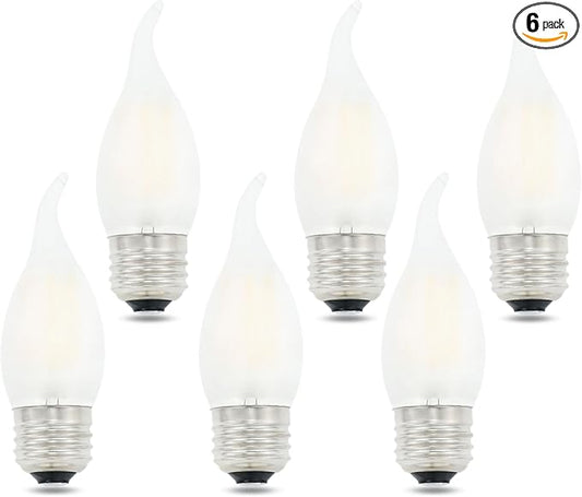 Chandelier LED Light Bulbs 40W Equivalent E26 Base,Dimmable 4W 5000K Daylight White,B11 E26 Candelabra Bulb Frosted Flame Bent Tip Shape,6 Pack
