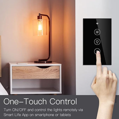 MOES WiFi RF Smart Light Dimmer Switch, Smart Life/Tuya APP Relay Status Backlight Switch Off RF Remote Control Voice Compatible with Alexa Google Assistants, Black Touch