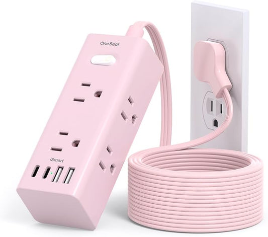 One Beat 10Ft Extension Cord with Multiple Outlets,Flat Plug Power Strip