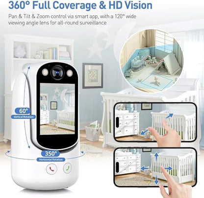Video Call Security Camera Indoor, Nanny Camera Baby Camera Pet Camera,2-Way Video Call,2-Way Audio, 360°Pan/Tilt WiFi Camera for Home Security, Motion Tracking, 1080P 2.8 inch HD Screen,Night Vision
