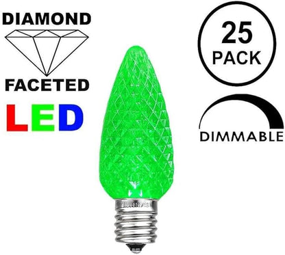 Novelty Lights 25 Foot C7 LED Outdoor Lighting Patio Christmas String Lights, Green, White Wire, 25 Bulbs